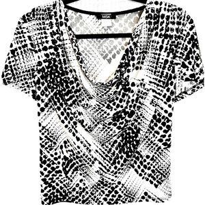 MSK Women's Black White Print Blouse with Sequin Size M